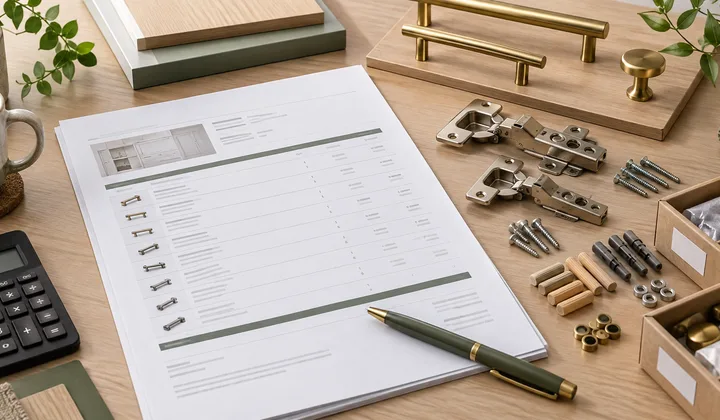 Detailed quotation with cabinetry hardware and samples